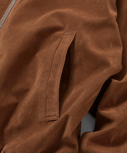 寬鬆版型仿皮絨拉鍊短款夾克