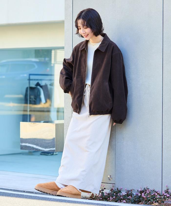 寬鬆版型仿皮絨拉鍊短款夾克