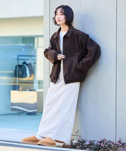 寬鬆版型仿皮絨拉鍊短款夾克