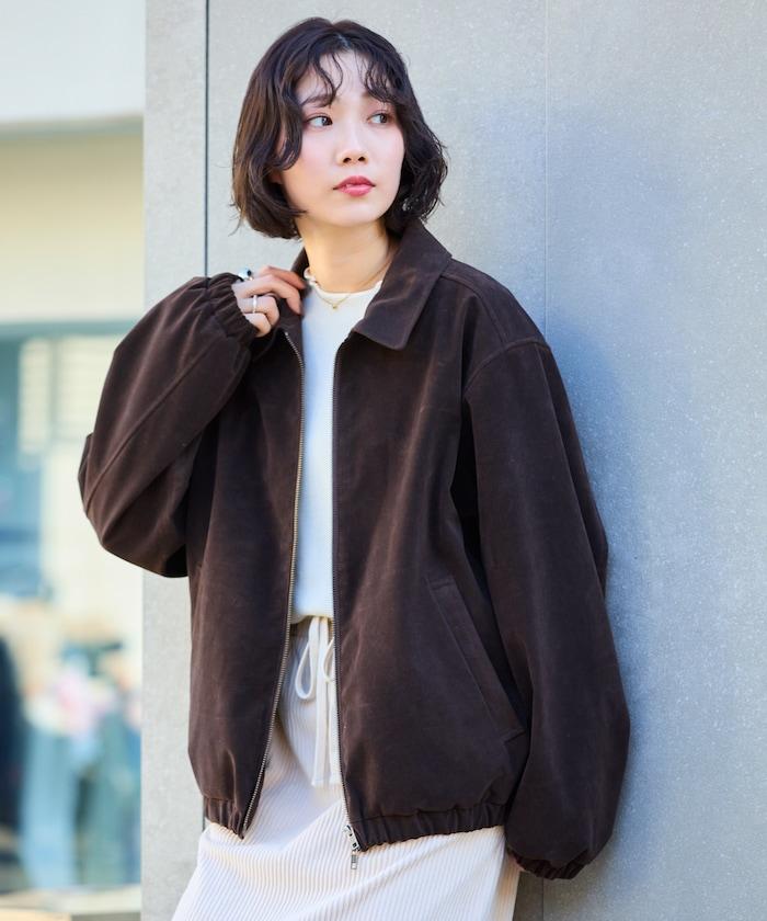 寬鬆版型仿皮絨拉鍊短款夾克