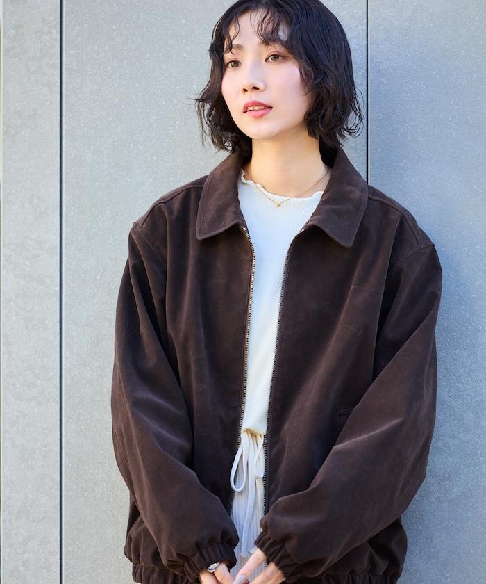 寬鬆版型仿皮絨拉鍊短款夾克