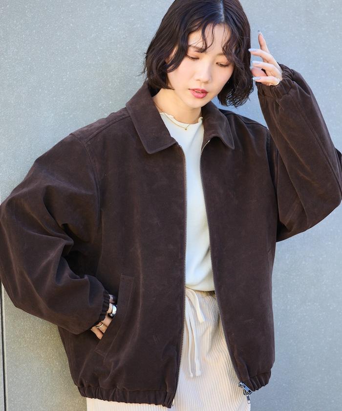 寬鬆版型仿皮絨拉鍊短款夾克