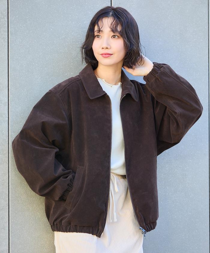 寬鬆版型仿皮絨拉鍊短款夾克