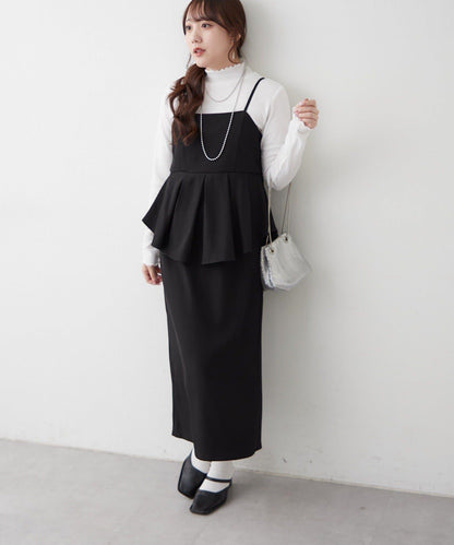 【2件套】羅紋內搭&荷葉邊吊帶連衣裙