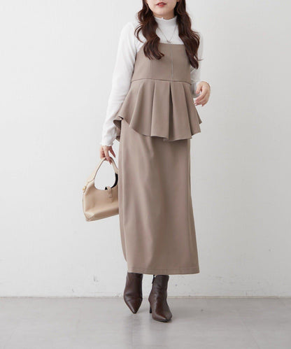 【2件套】羅紋內搭&荷葉邊吊帶連衣裙