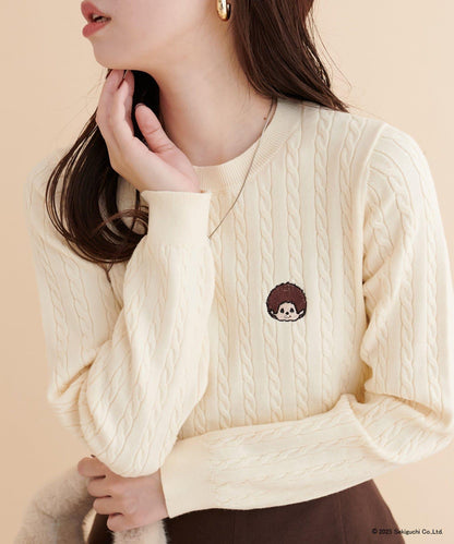 【モンチッチ×natural couture】麻花刺繡針織衫