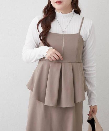 【2件套】羅紋內搭&荷葉邊吊帶連衣裙