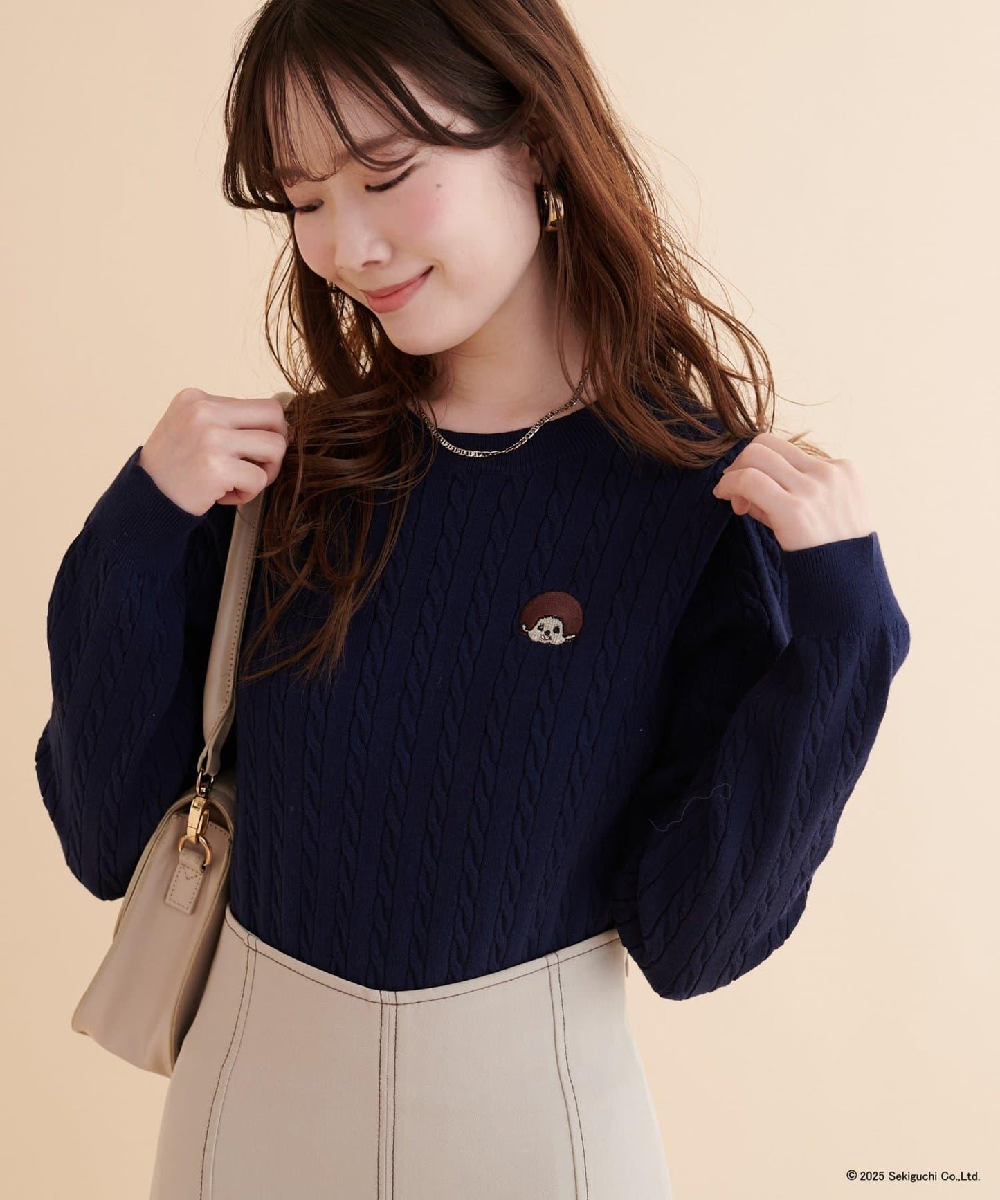 【モンチッチ×natural couture】麻花刺繡針織衫