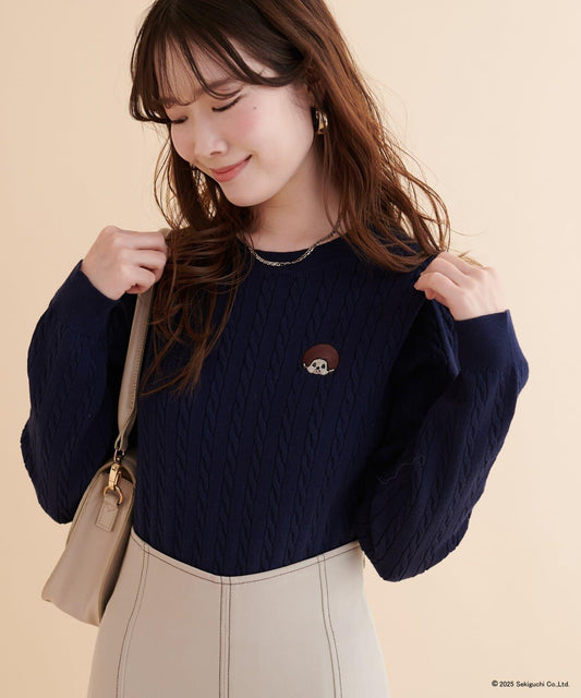 【モンチッチ×natural couture】麻花刺繡針織衫