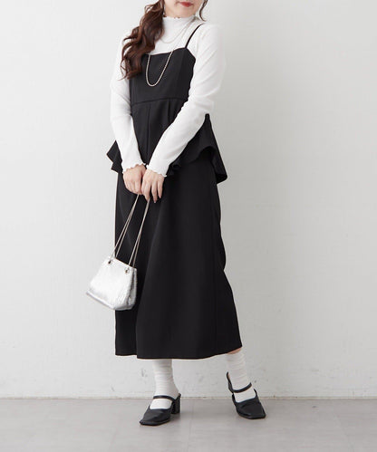 【2件套】羅紋內搭&荷葉邊吊帶連衣裙