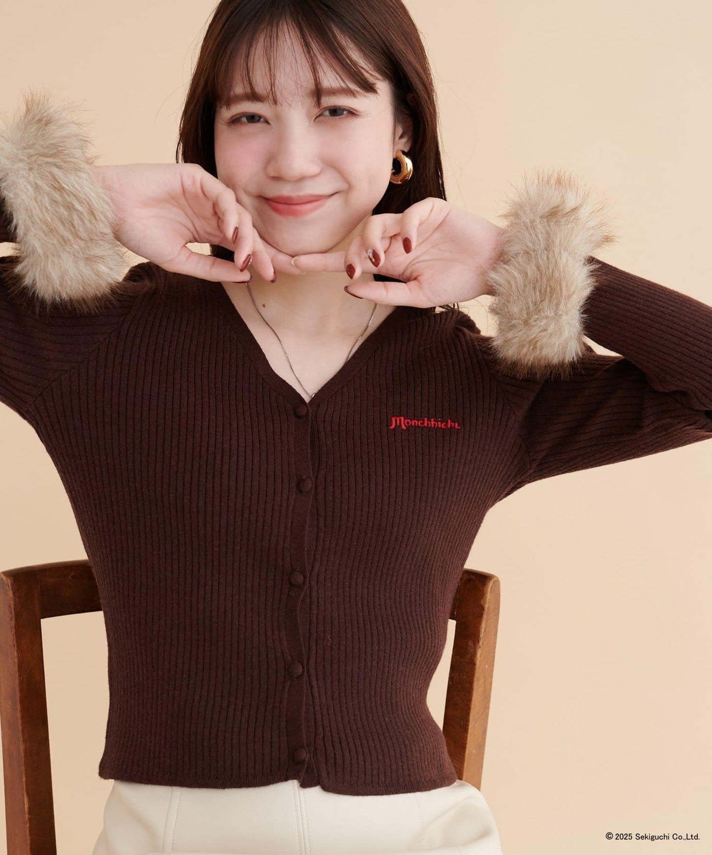 【モンチッチ×natural couture】袖部毛絨針織開衫