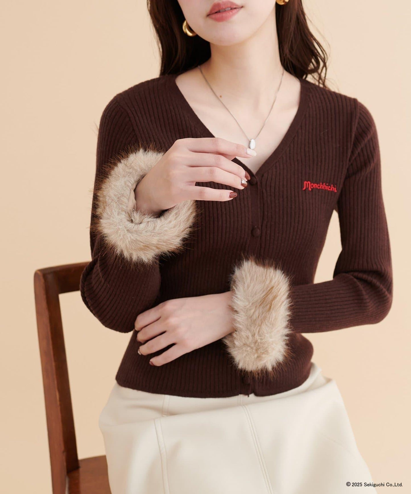 【モンチッチ×natural couture】袖部毛絨針織開衫