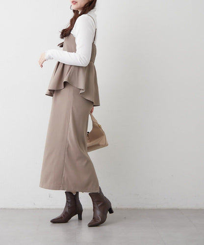 【2件套】羅紋內搭&荷葉邊吊帶連衣裙