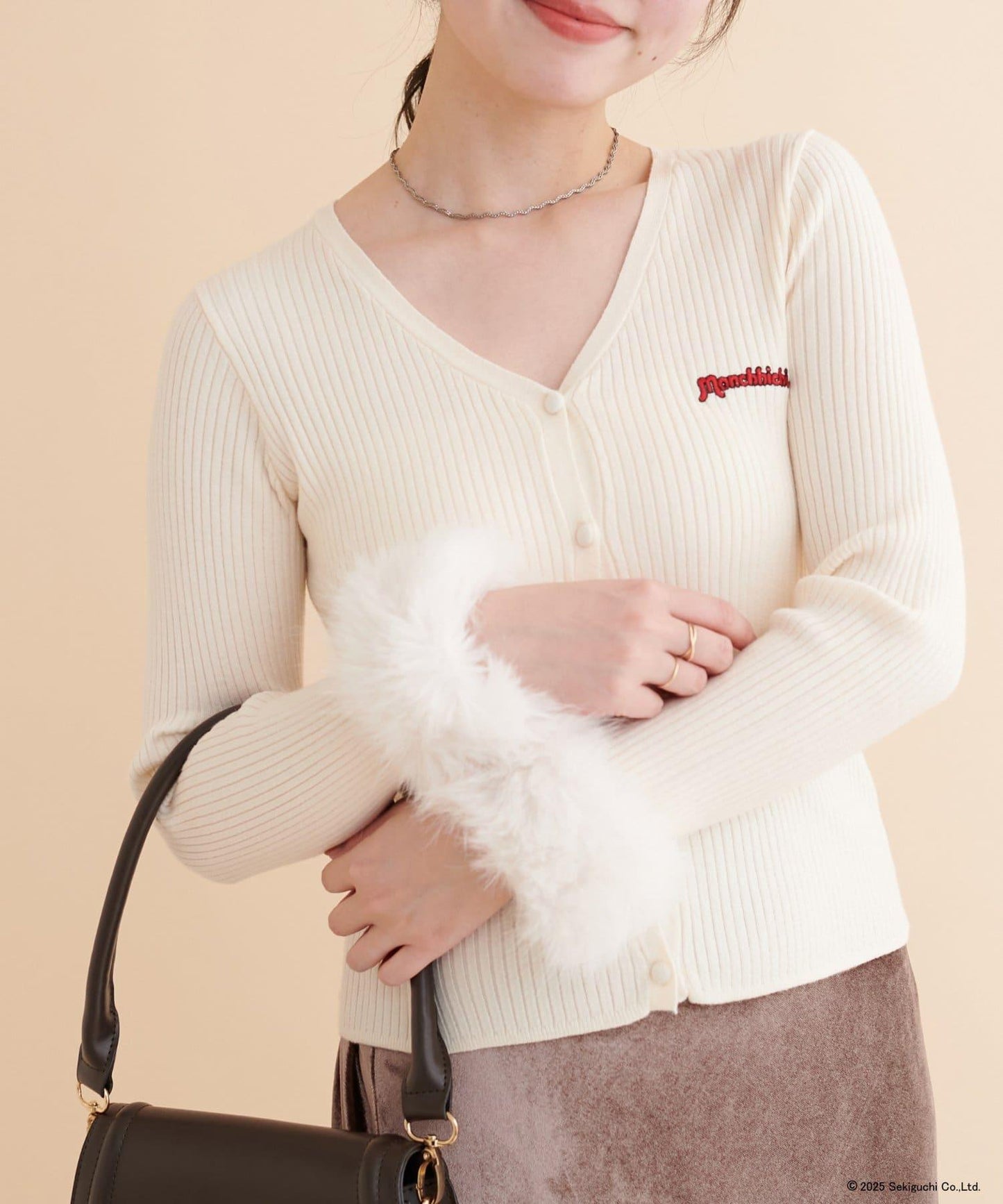 【モンチッチ×natural couture】袖部毛絨針織開衫