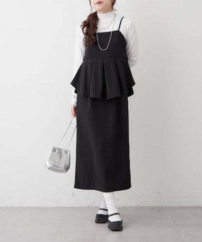 【2件套】羅紋內搭&荷葉邊吊帶連衣裙