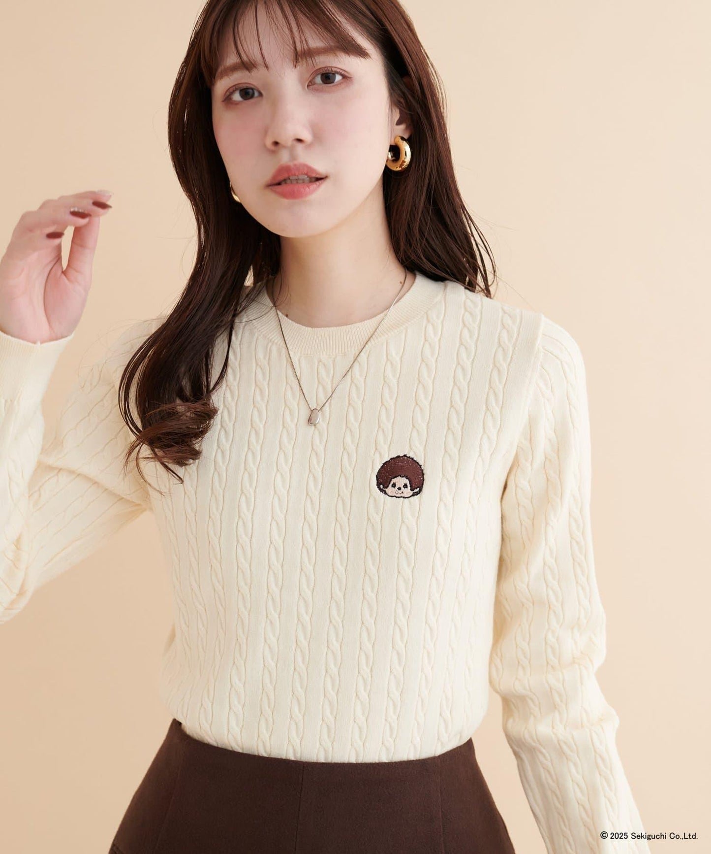 【モンチッチ×natural couture】麻花刺繡針織衫