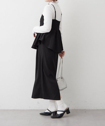 【2件套】羅紋內搭&荷葉邊吊帶連衣裙