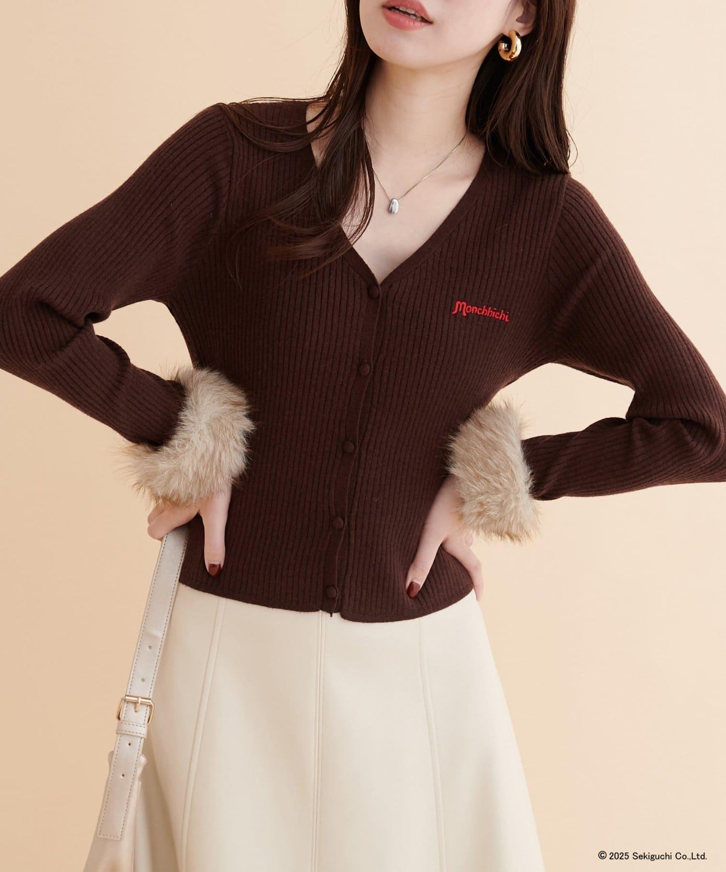 【モンチッチ×natural couture】袖部毛絨針織開衫