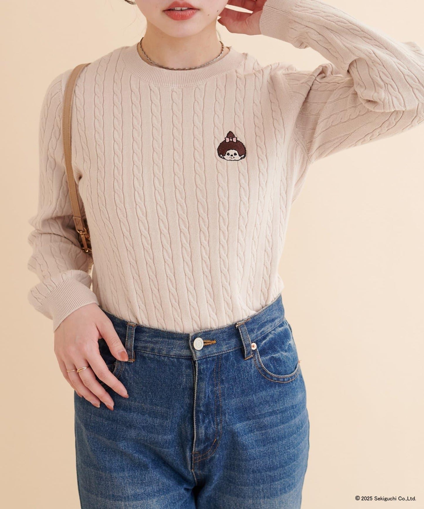 【モンチッチ×natural couture】麻花刺繡針織衫