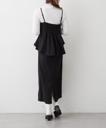 【2件套】羅紋內搭&荷葉邊吊帶連衣裙