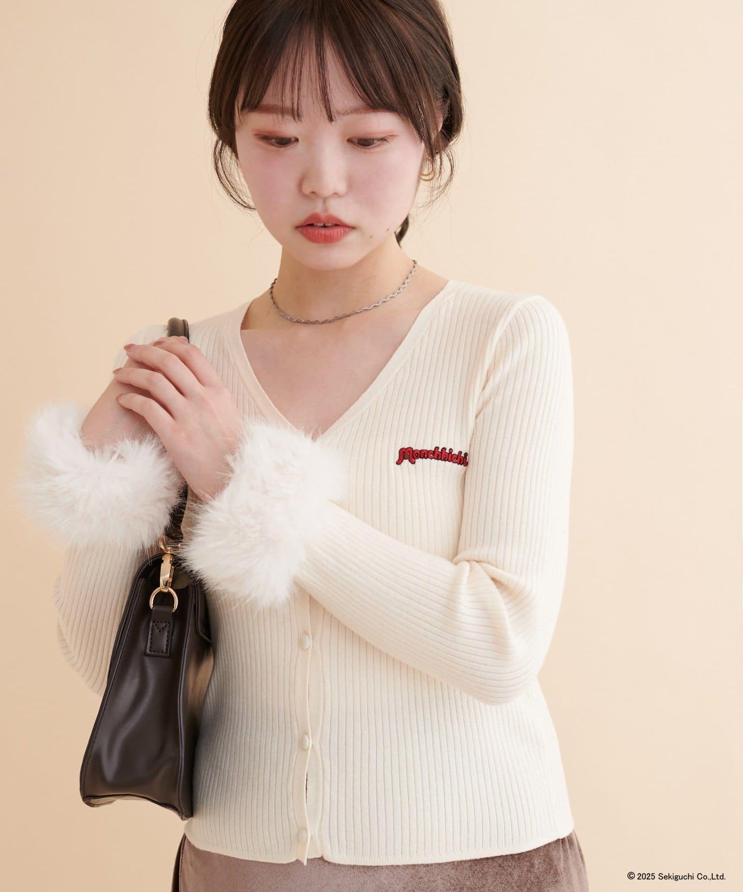 【モンチッチ×natural couture】袖部毛絨針織開衫