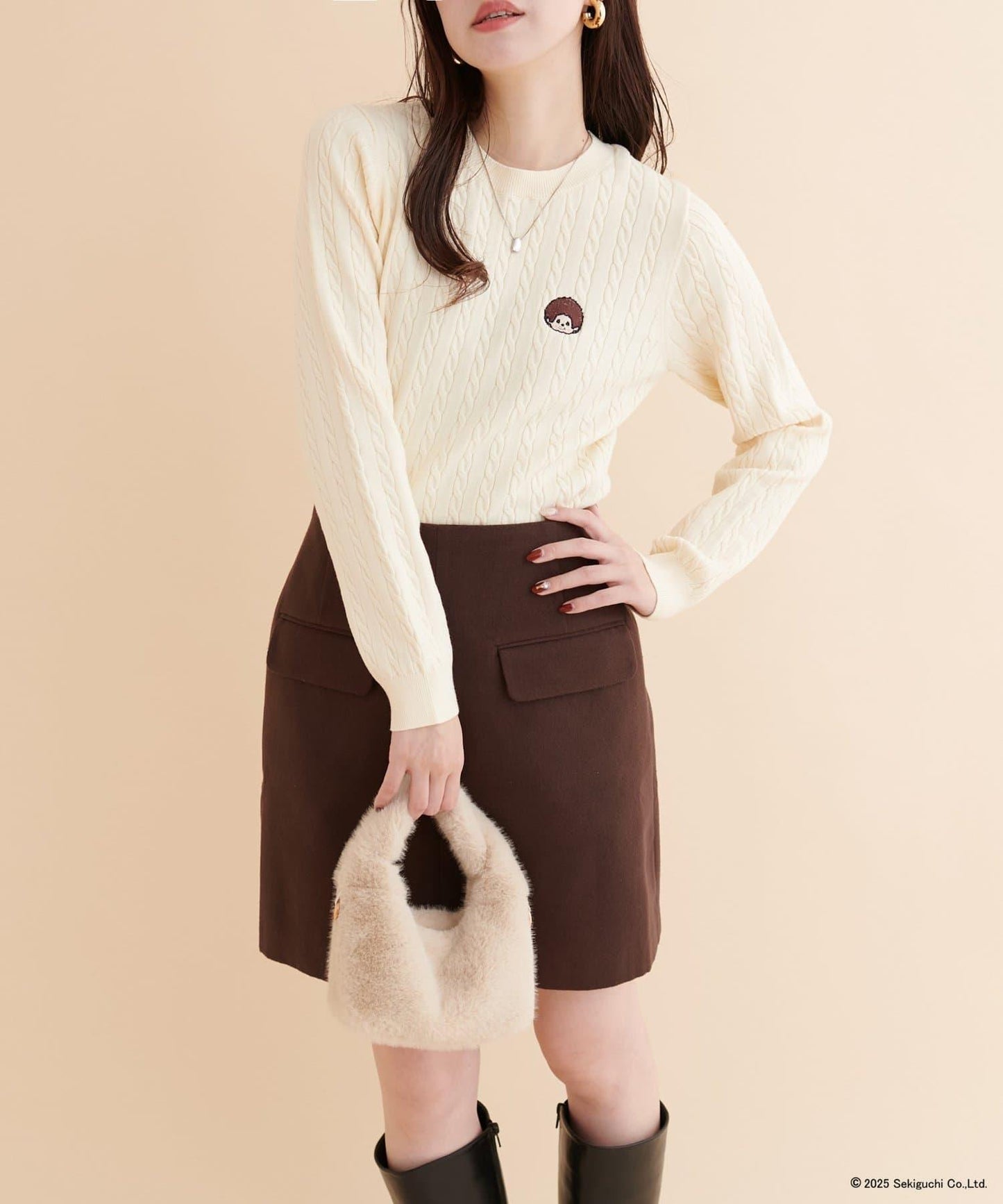 【モンチッチ×natural couture】麻花刺繡針織衫