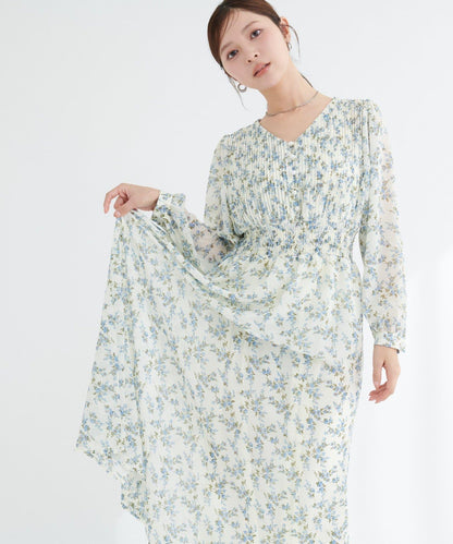 褶皺拼接優雅連衣裙