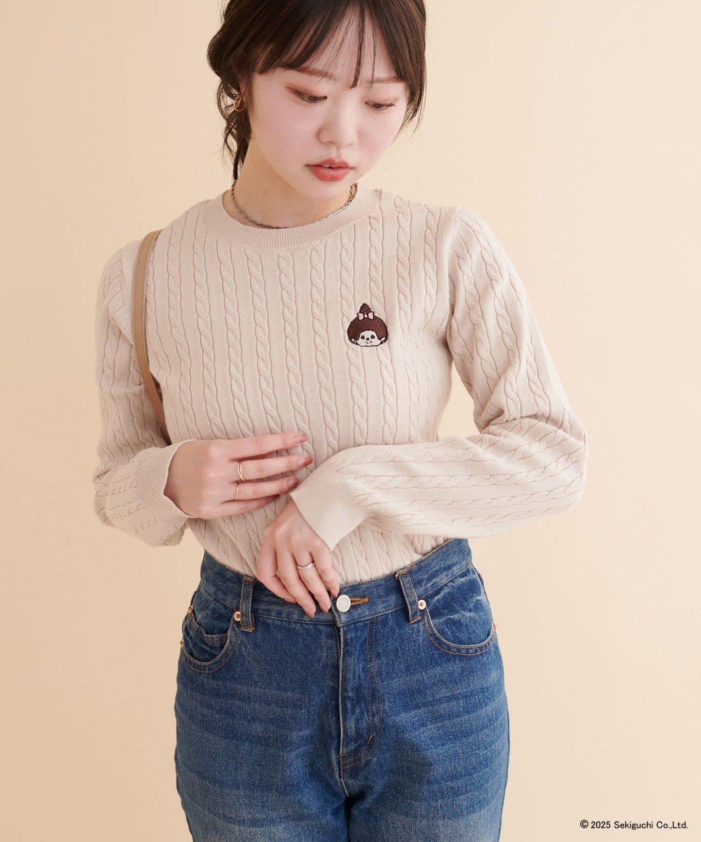 【モンチッチ×natural couture】麻花刺繡針織衫