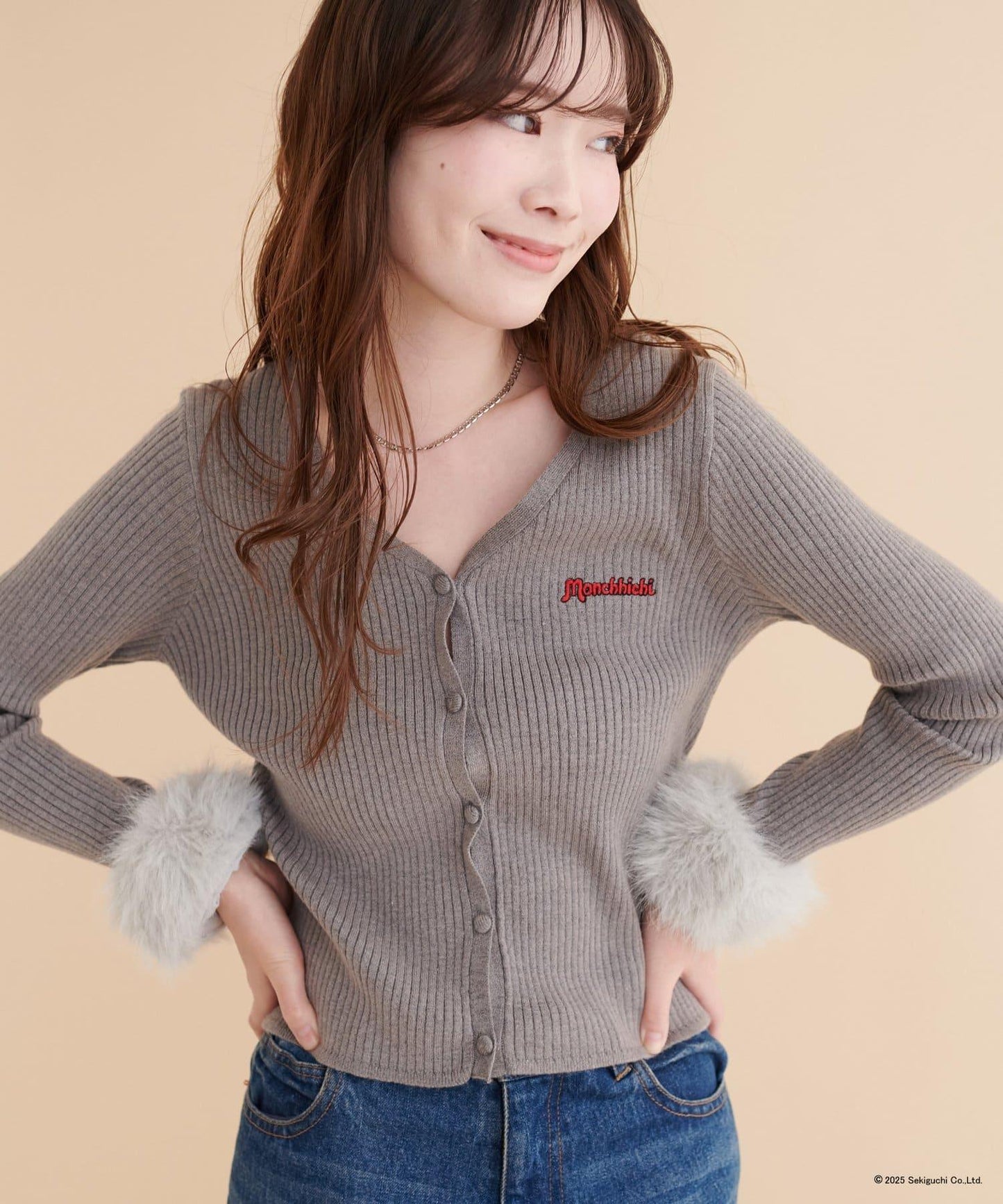 【モンチッチ×natural couture】袖部毛絨針織開衫