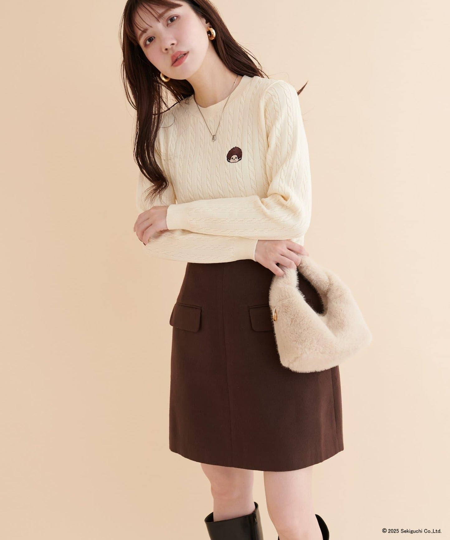 【モンチッチ×natural couture】麻花刺繡針織衫