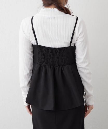 【2件套】羅紋內搭&荷葉邊吊帶連衣裙