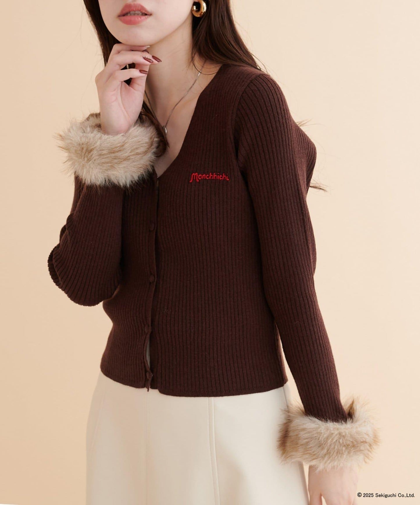 【モンチッチ×natural couture】袖部毛絨針織開衫