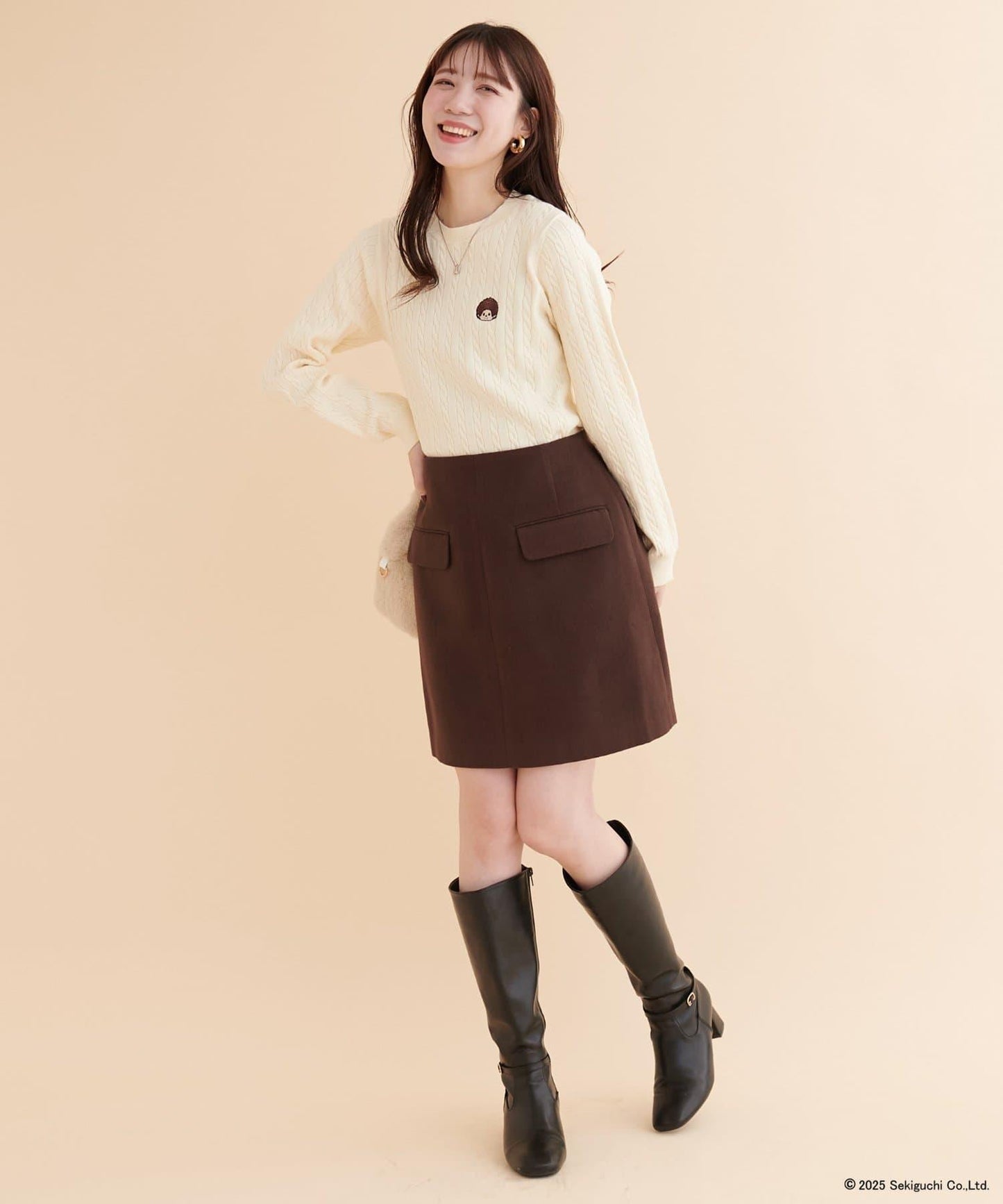 【モンチッチ×natural couture】麻花刺繡針織衫