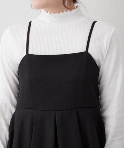 【2件套】羅紋內搭&荷葉邊吊帶連衣裙