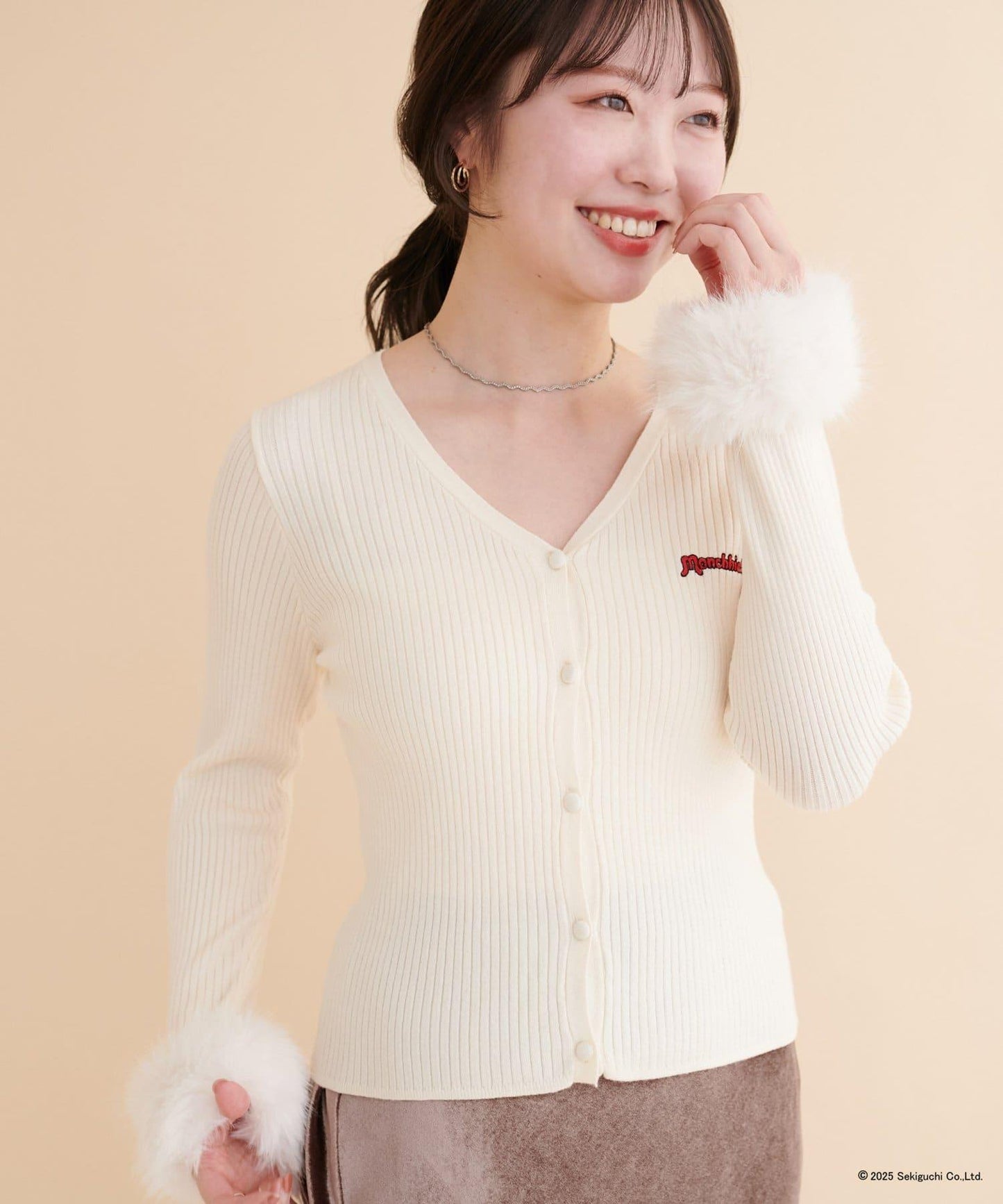 【モンチッチ×natural couture】袖部毛絨針織開衫