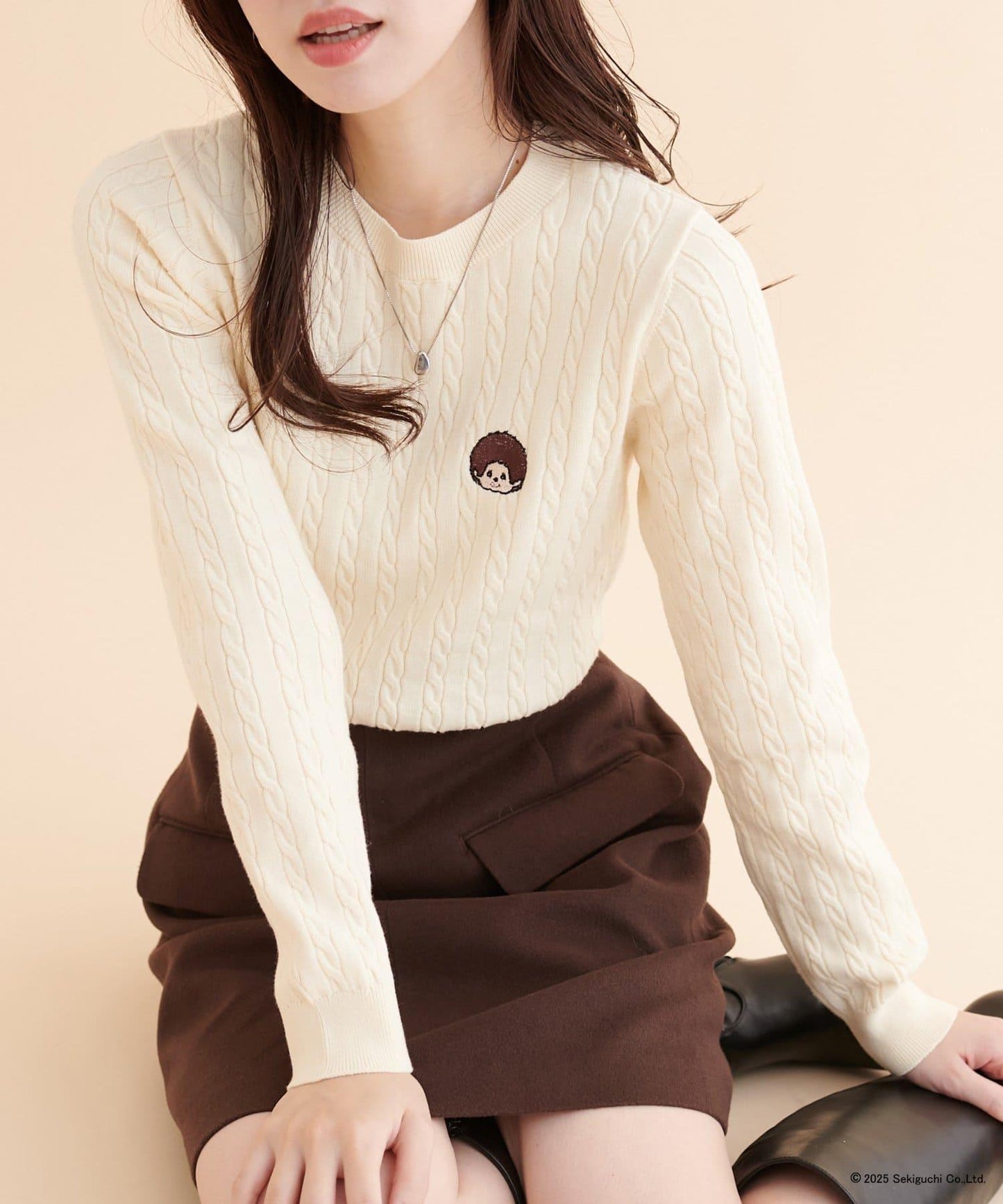 【モンチッチ×natural couture】麻花刺繡針織衫