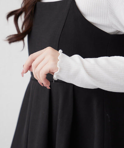 【2件套】羅紋內搭&荷葉邊吊帶連衣裙