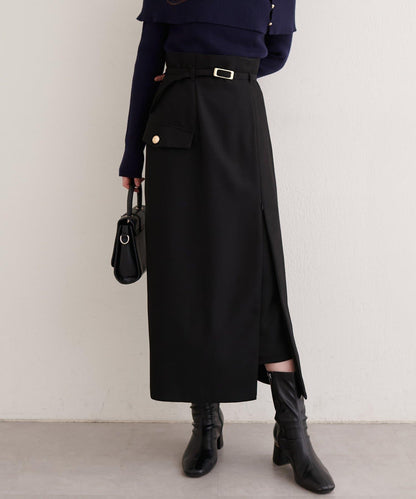 配腰帶修身半身裙