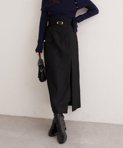 配腰帶修身半身裙