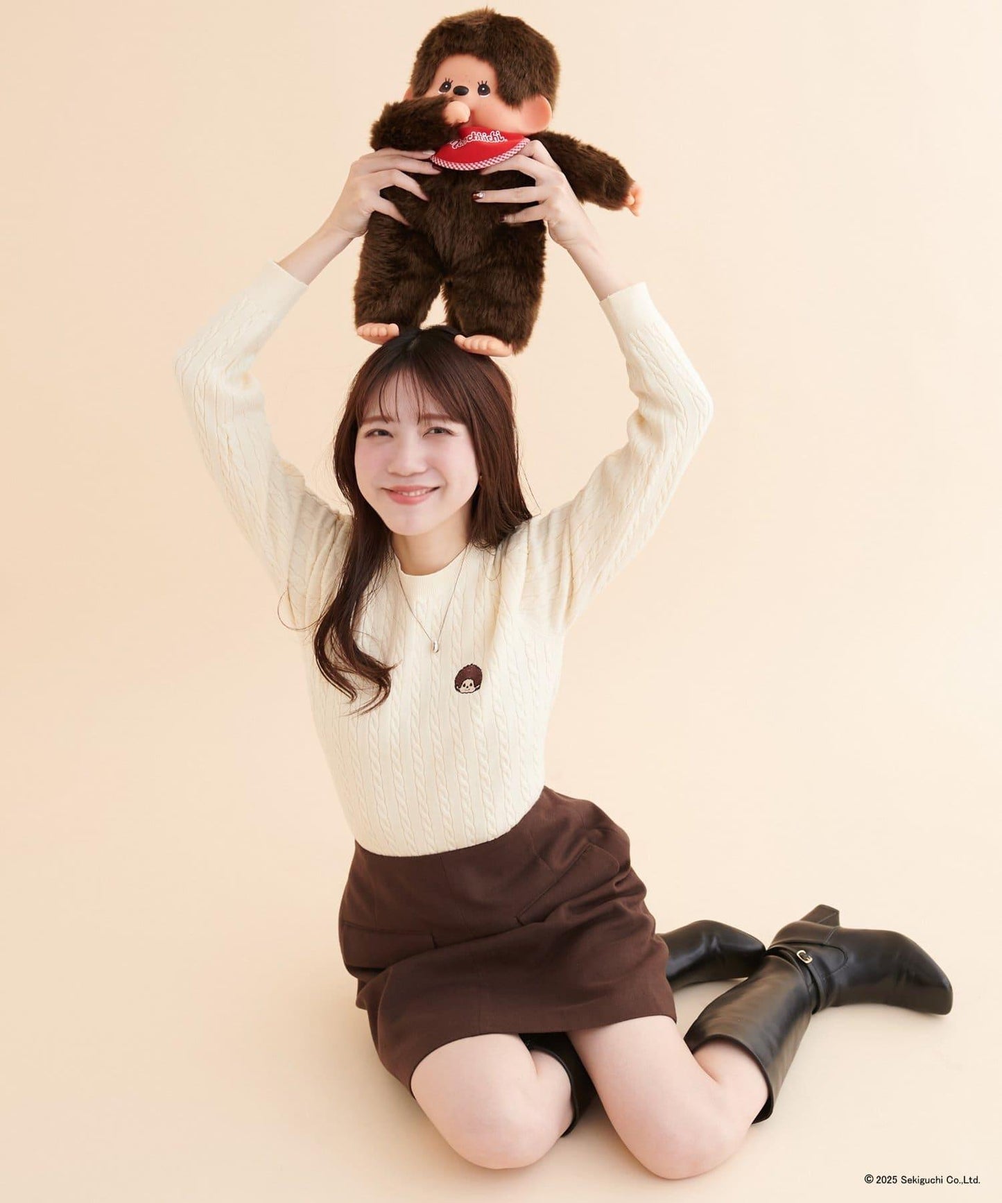 【モンチッチ×natural couture】麻花刺繡針織衫