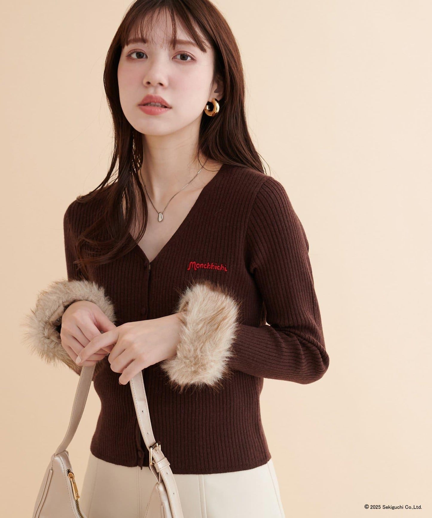 【モンチッチ×natural couture】袖部毛絨針織開衫