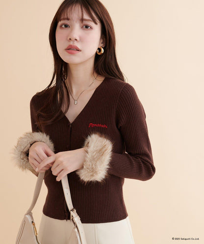 【モンチッチ×natural couture】袖部毛絨針織開衫