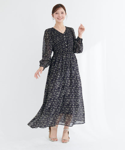 褶皺拼接優雅連衣裙