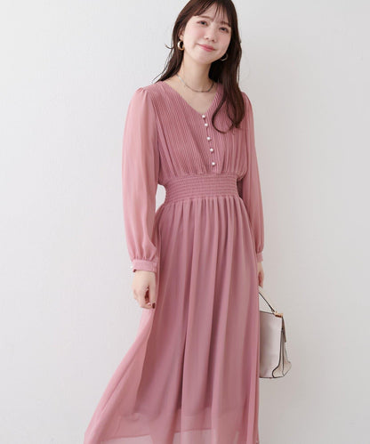 褶皺拼接優雅連衣裙