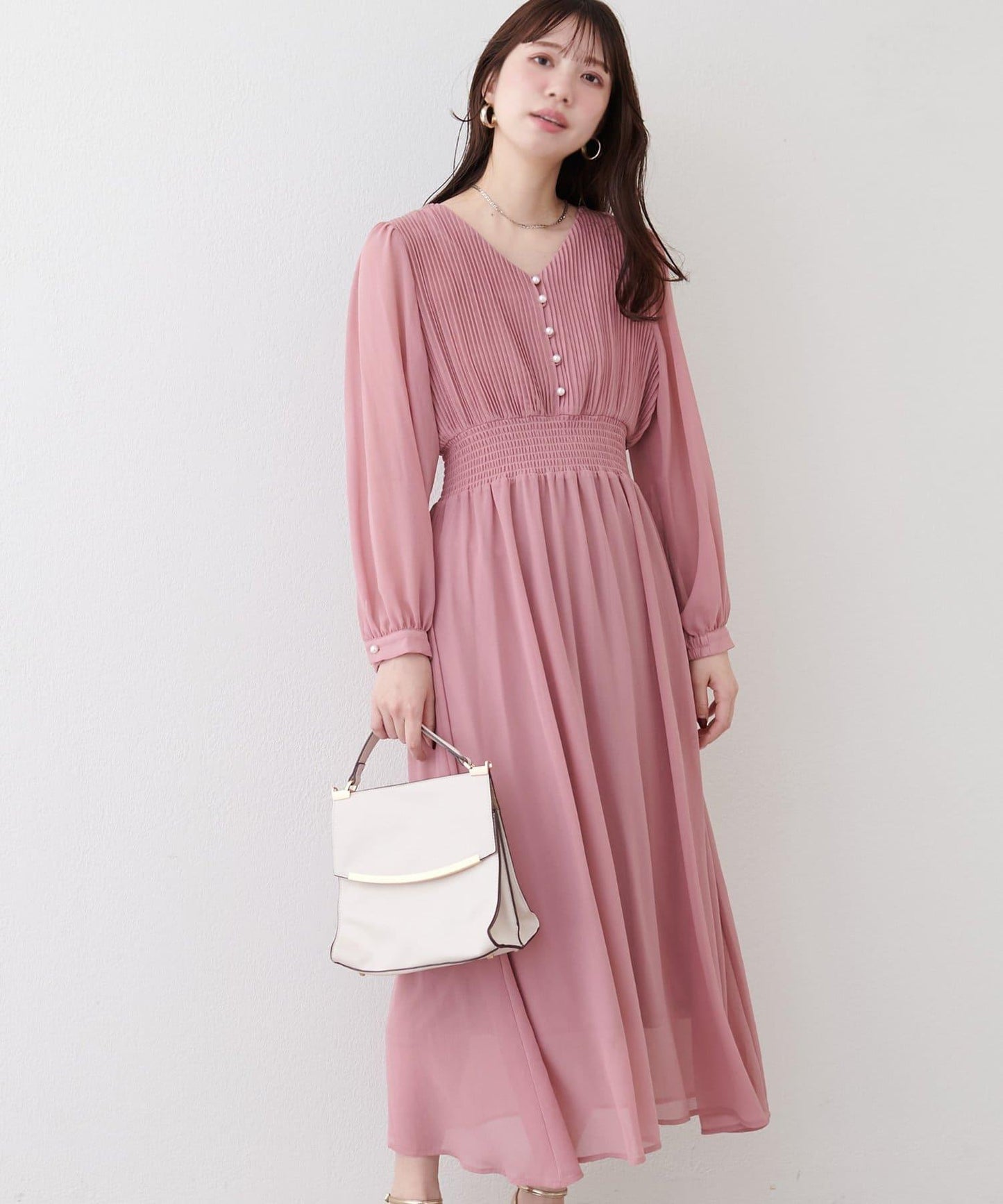 褶皺拼接優雅連衣裙