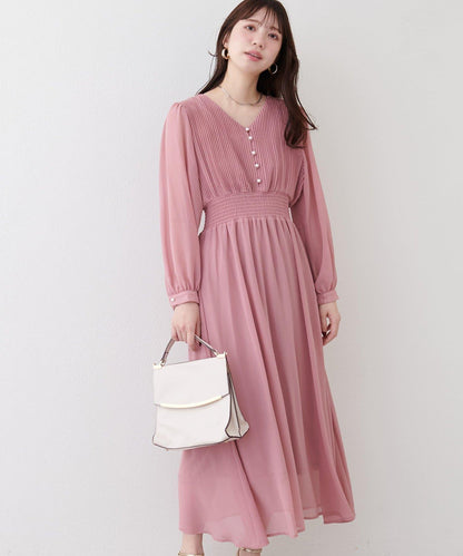 褶皺拼接優雅連衣裙