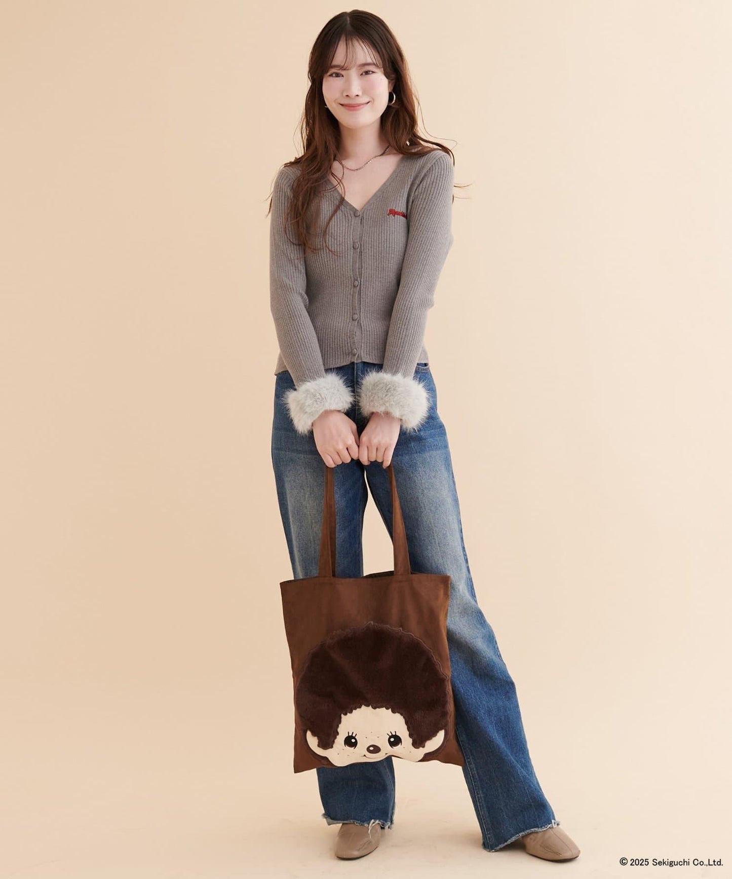 【モンチッチ×natural couture】袖部毛絨針織開衫