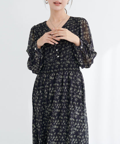 褶皺拼接優雅連衣裙