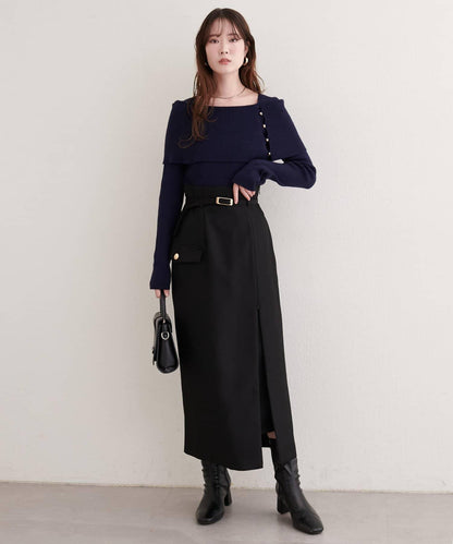 配腰帶修身半身裙