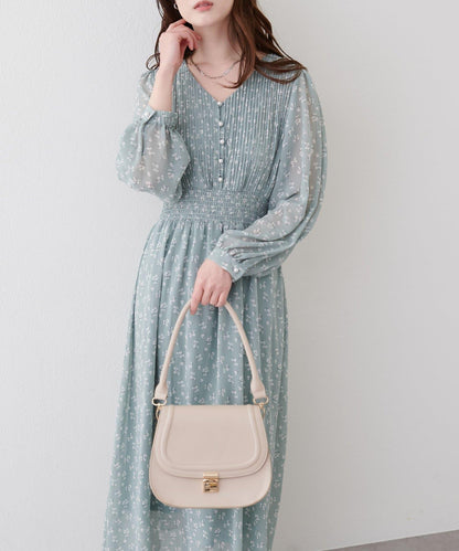 褶皺拼接優雅連衣裙